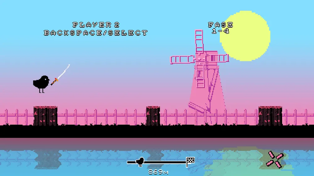 Sequenza di gioco di SUPER CHICKEN JUMPER con nemici e proiettili su schermo